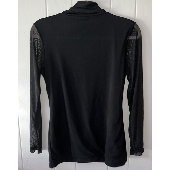 Women's Rhinestone V Turtleneck Mesh Neck and Long Sleeves Blouse Size Medium - Picture 2 of 3